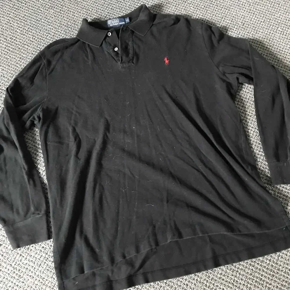 Polo By Ralph Lauren Long Sleeve Black‎ Pullover Polo Shirt
